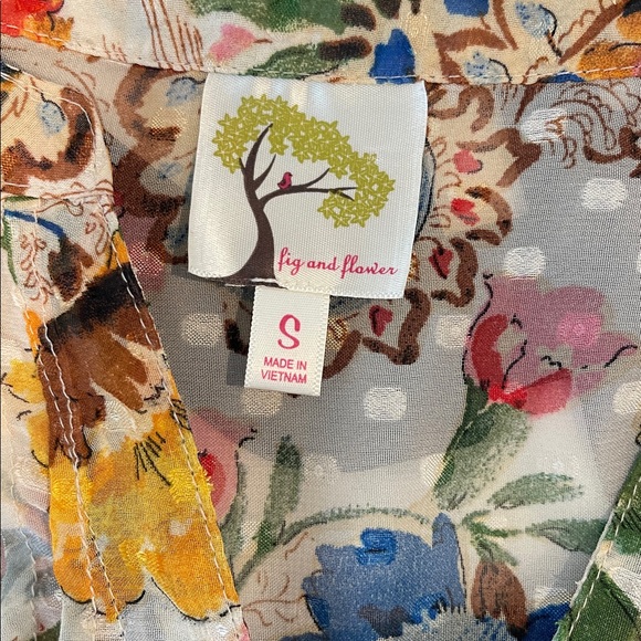 Fig & Flower | By Anthropologie 3/4 Border Print Sleeve Blouse Sz S - Picture 15 of 15